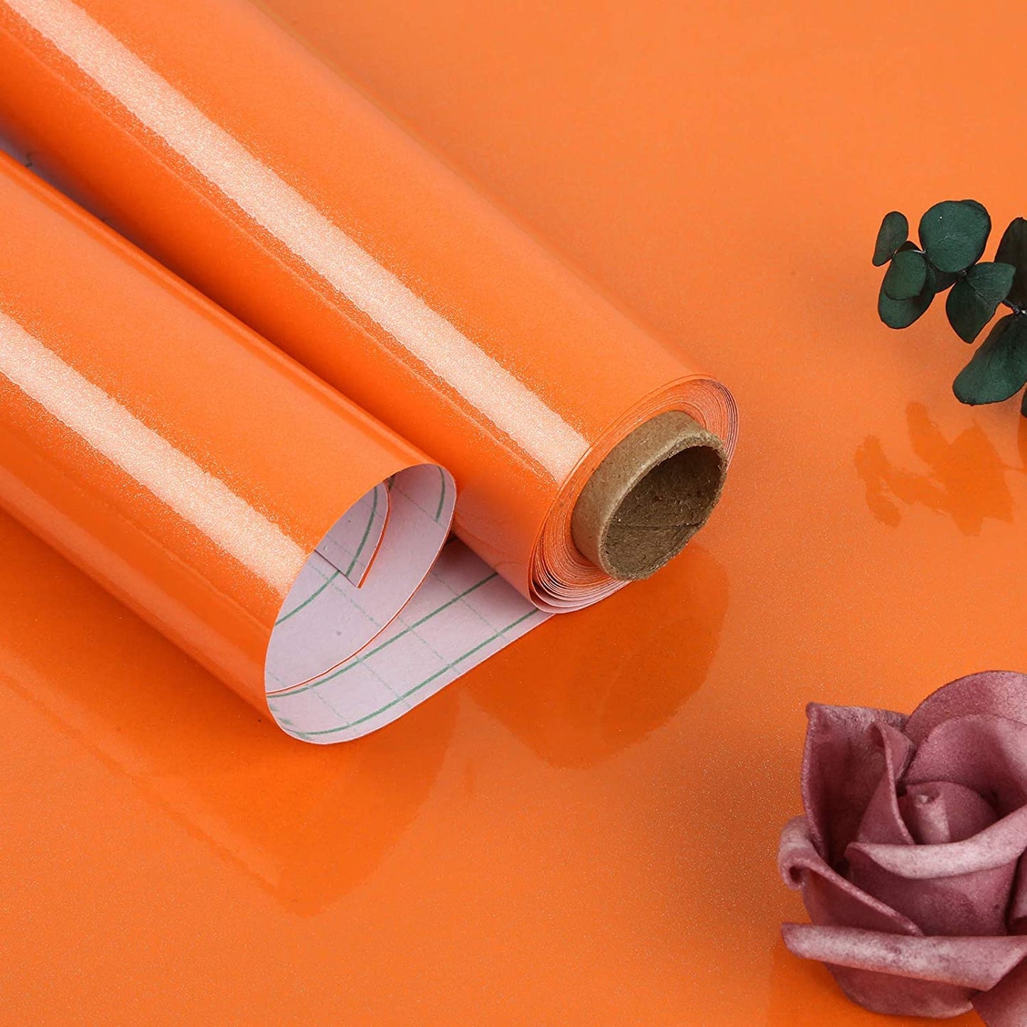Wallnest Orange Glossy Vinyl Peel & Stick Self Adhesive Waterproof Sticker for Living Room, Bedroom Office, Almirah, Floor, Tabletop, Wall, Fridge,& Renovation