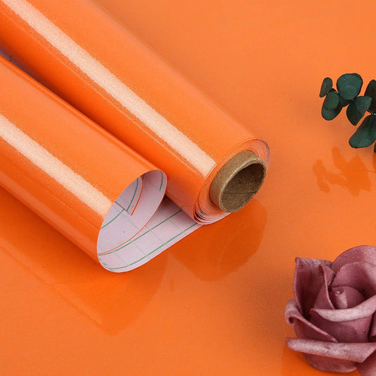 Wallnest Orange Glossy Vinyl Peel & Stick Self Adhesive Waterproof Sticker for Living Room, Bedroom Office, Almirah, Floor, Tabletop, Wall, Fridge,& Renovation