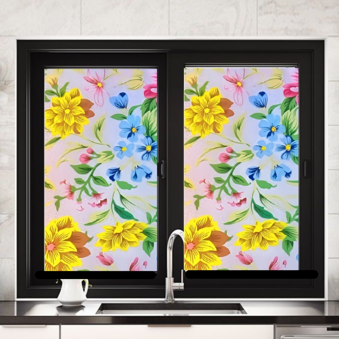 Wallnest Vinyl Frosted Window Self Adhesive Privacy GlassFilm for WindowGlass Office Decorative Window Sticker Wallpaper Vinyl Sheet for Glass Door, Bathroom, Home, Sparkling Flowers