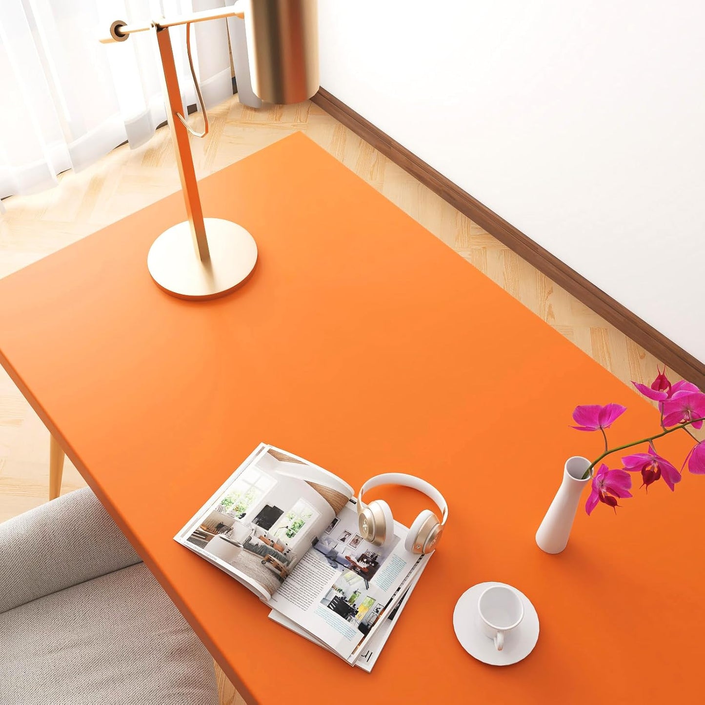 Wallnest Orange Matte Self Adhesive Vinyl Wallpaper, Peel and Stick Waterproof for Home Kitchen, Countertop, Cabinet, Furniture, Wardrobe and Desktop