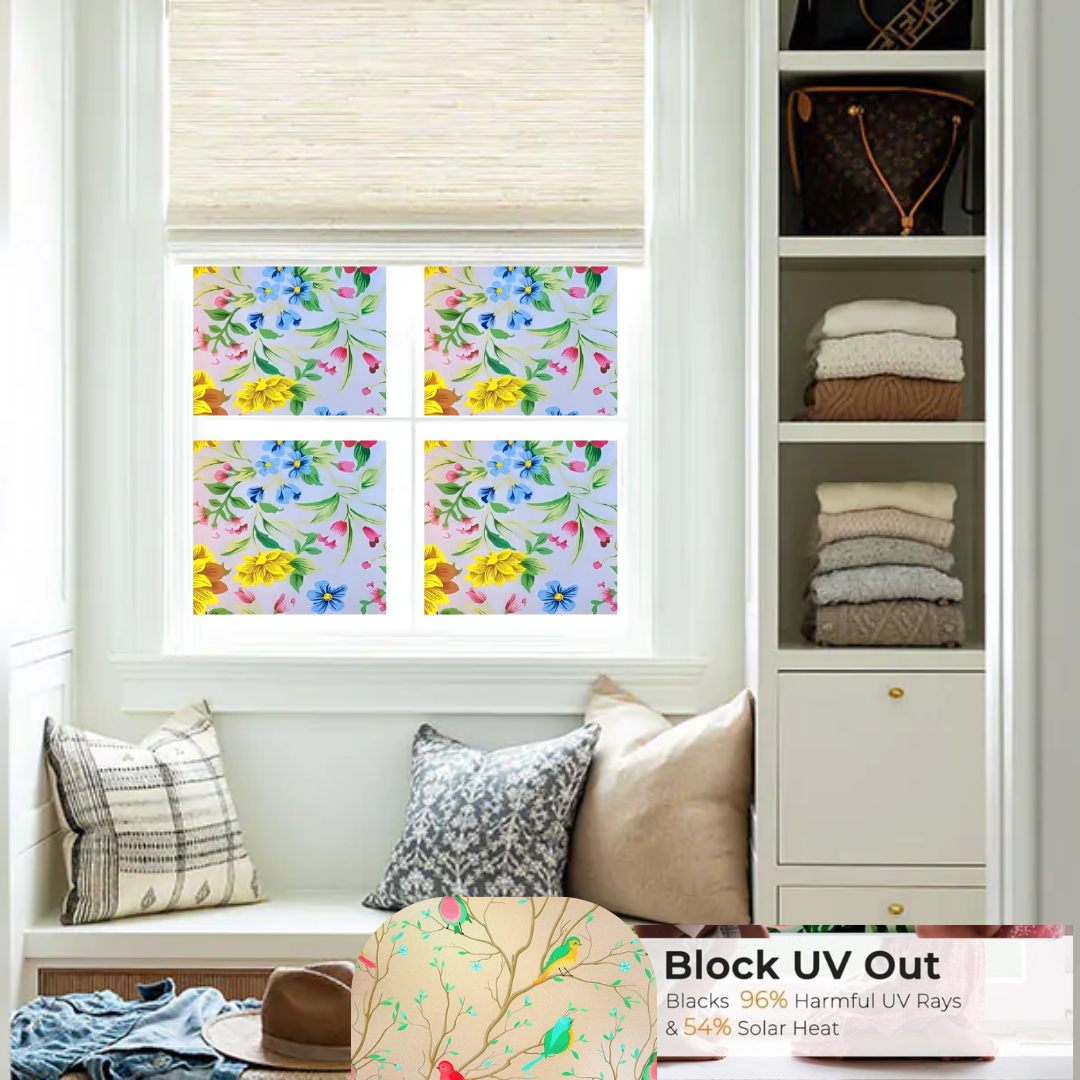 Wallnest Vinyl Frosted Window Self Adhesive Privacy GlassFilm for WindowGlass Office Decorative Window Sticker Wallpaper Vinyl Sheet for Glass Door, Bathroom, Home, Sparkling Flowers