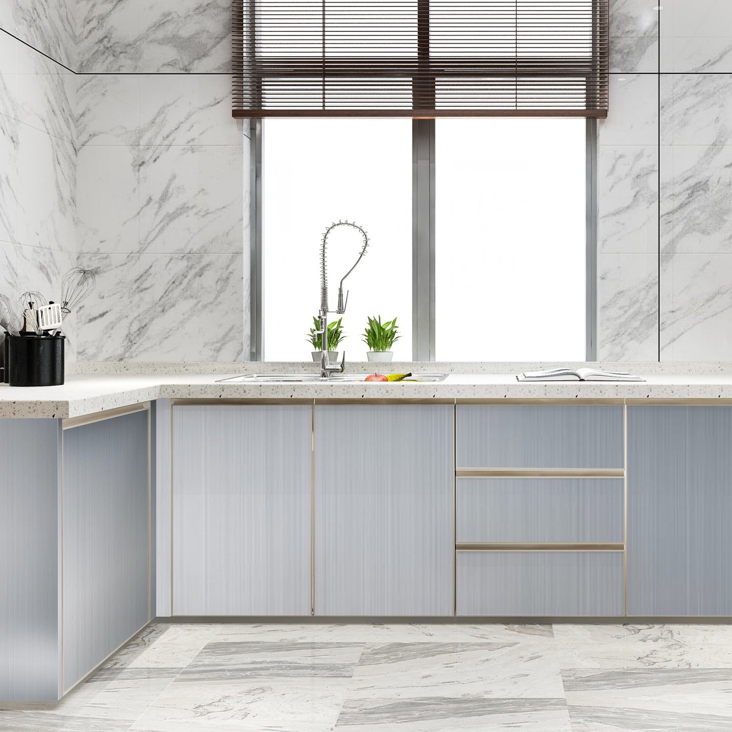 Wallnest Contact Paper Peel and Stick Countertop Contact Paper Waterproof Silver Metallic Wallpaper for Kitchen Backsplash Self Adhesive Wallpaper Dishwasher Fridge Appliances Cover