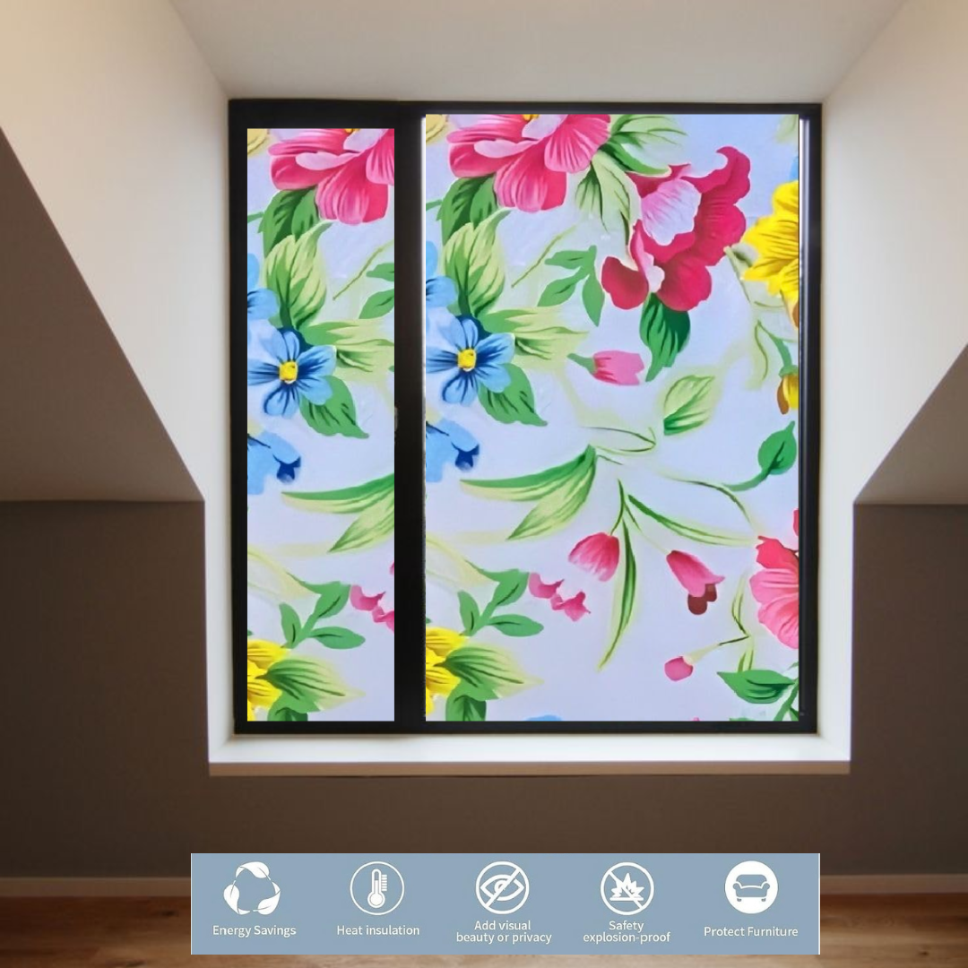 Wallnest Vinyl Frosted Window Self Adhesive Privacy GlassFilm for WindowGlass Office Decorative Window Sticker Wallpaper Vinyl Sheet for Glass Door, Bathroom, Home, Sparkling Flowers