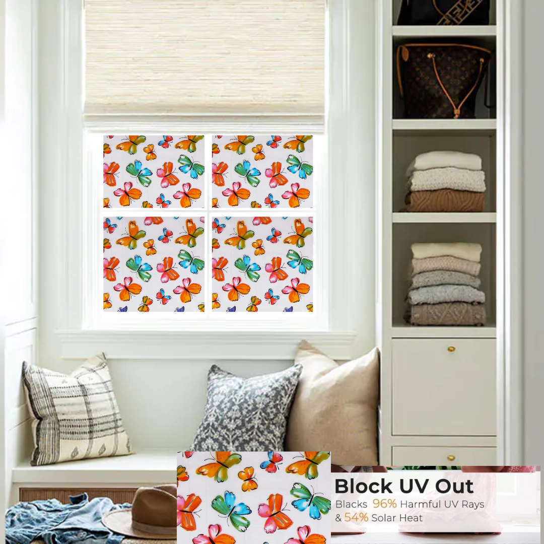 Wallnest Privacy Window Film Window Frosting Film Window Sticker New Pattern Frosted Vinyl Sheets for Front Door Bathroom Sidelight Small Windows Decorative Butterflies