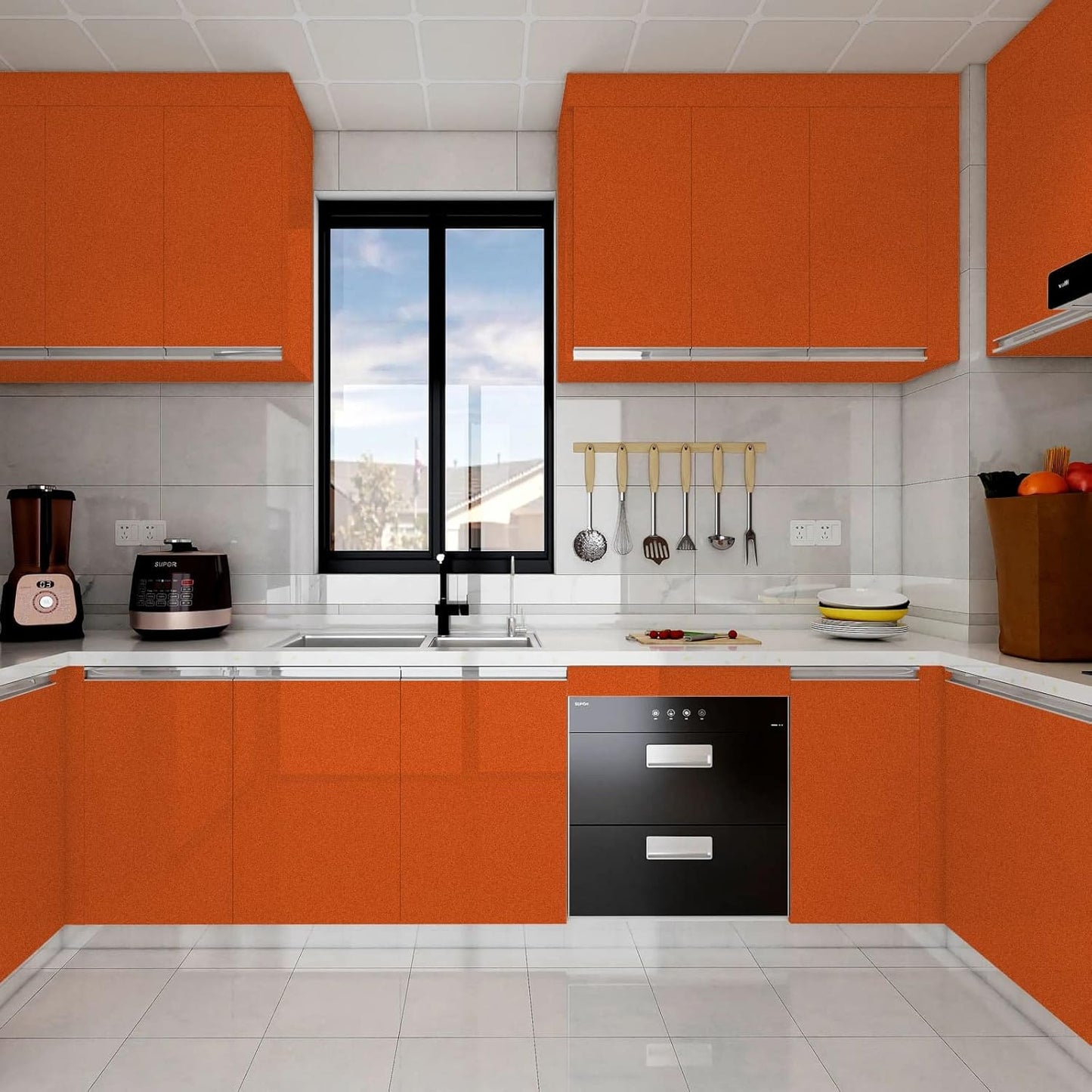 Wallnest Orange Glossy Vinyl Peel & Stick Self Adhesive Waterproof Sticker for Living Room, Bedroom Office, Almirah, Floor, Tabletop, Wall, Fridge,& Renovation