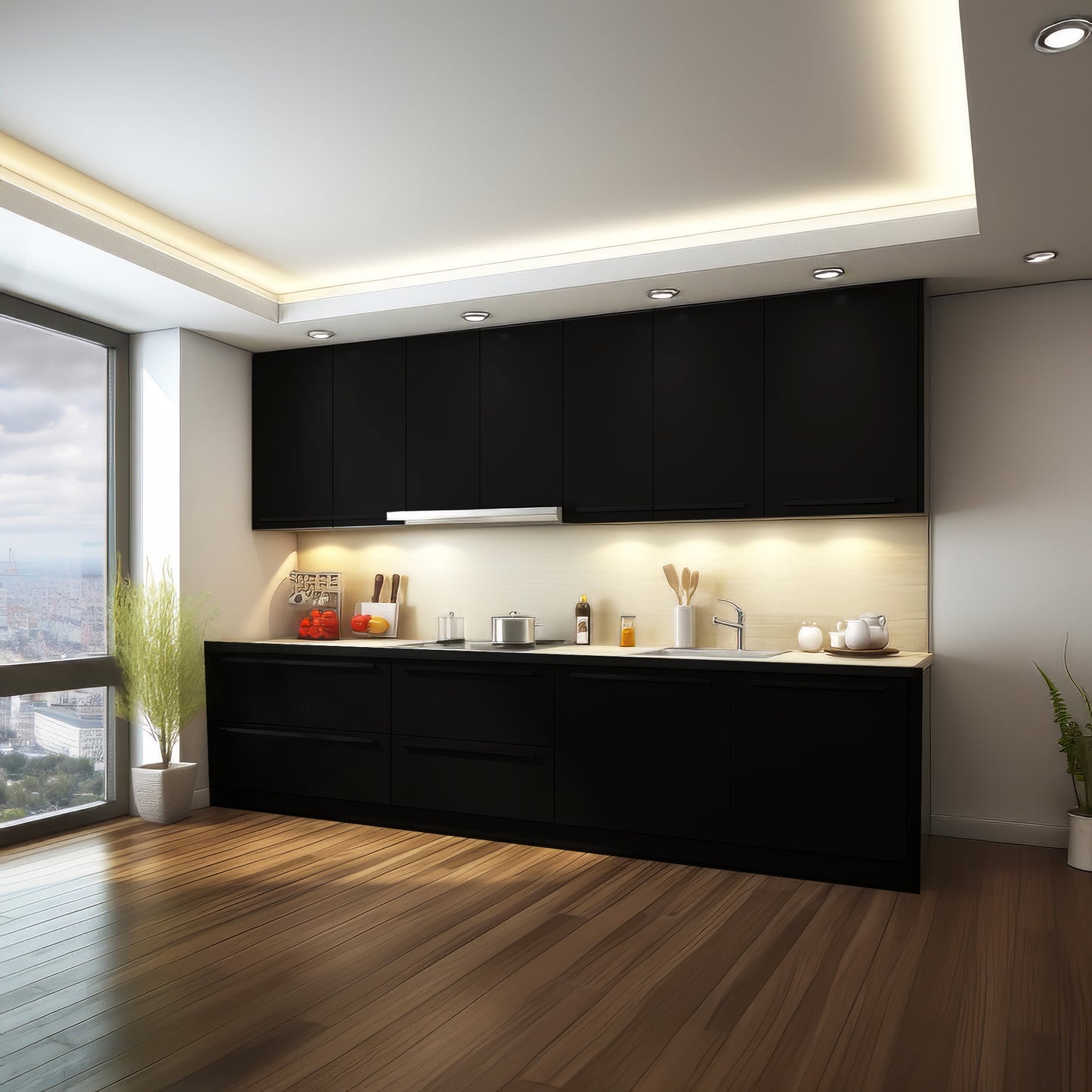 Wallnest Glossy Black Wallpaper - Shiny Peel and Stick aelf-Adhesive Wallpaper, Decorative Kitchen Wallpaper, Shelf, Drawer, Furniture, Wood