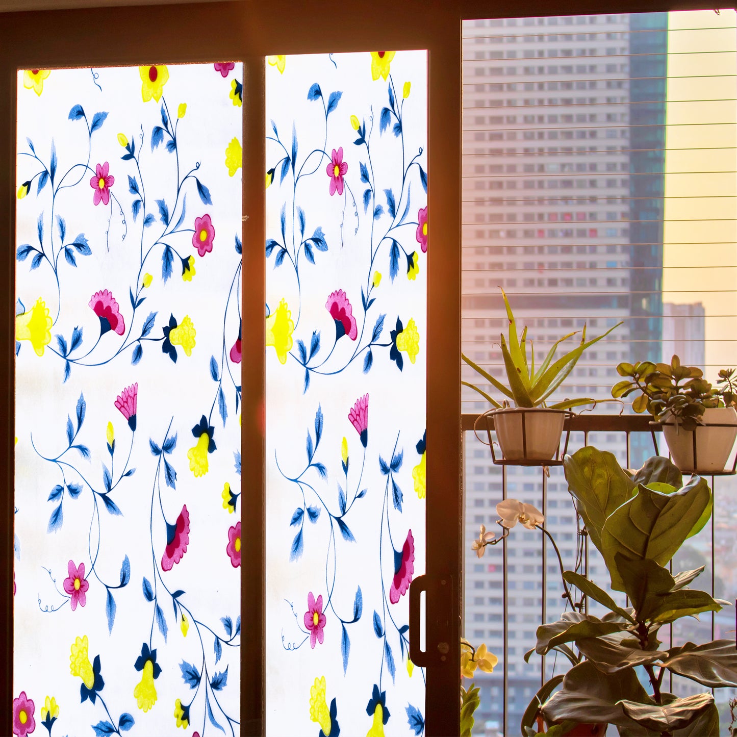 Wallnest Premium Privacy Window Film Vinyl Frosted Self Adhesive Glass Film Decorative Window Stickers for Home Office Bathroom Kitchen Living Room Spanish Floral Design