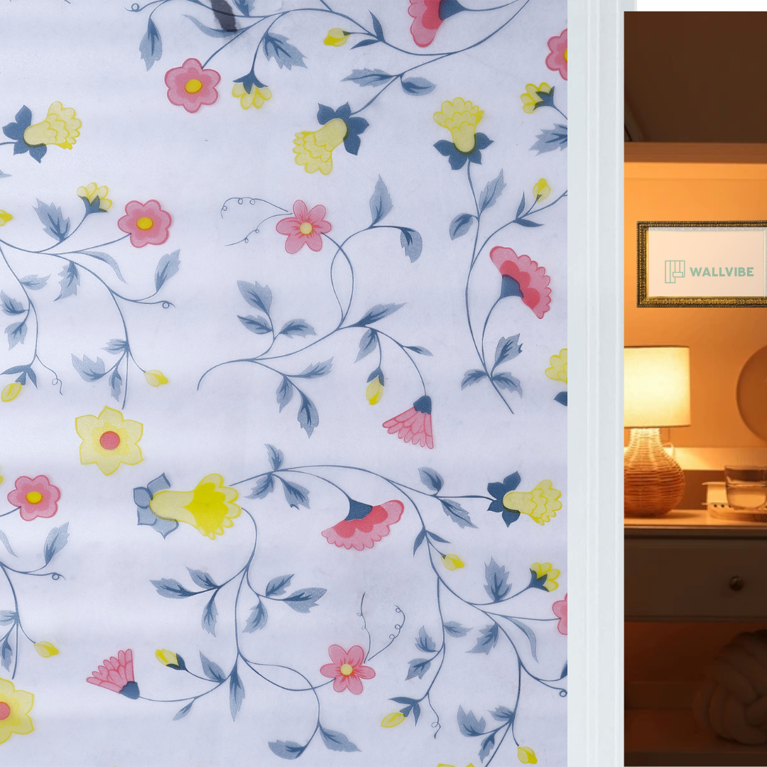 Wallnest Premium Privacy Window Film Vinyl Frosted Self Adhesive Glass Film Decorative Window Stickers for Home Office Bathroom Kitchen Living Room Spanish Floral Design