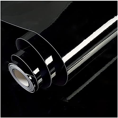 Wallnest Glossy Black Wallpaper - Shiny Peel and Stick aelf-Adhesive Wallpaper, Decorative Kitchen Wallpaper, Shelf, Drawer, Furniture, Wood
