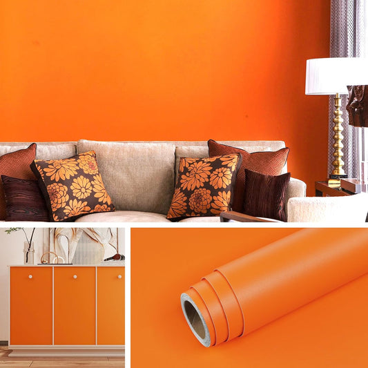 Wallnest Orange Matte Self Adhesive Vinyl Wallpaper, Peel and Stick Waterproof for Home Kitchen, Countertop, Cabinet, Furniture, Wardrobe and Desktop
