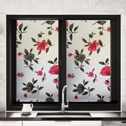 Wallnest Frosted Glass Window Film, Decorative Floral Pattern, Privacy Film with UV Protection, Self-Adhesive Vinyl, Heat Control Window Sticker for Home Office
