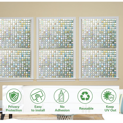 Wallnest 3D Mosaic Privacy Window Film, Self-Adhesive, Heat Control, Decorative Glass Film for Home and Office Frosted Glass