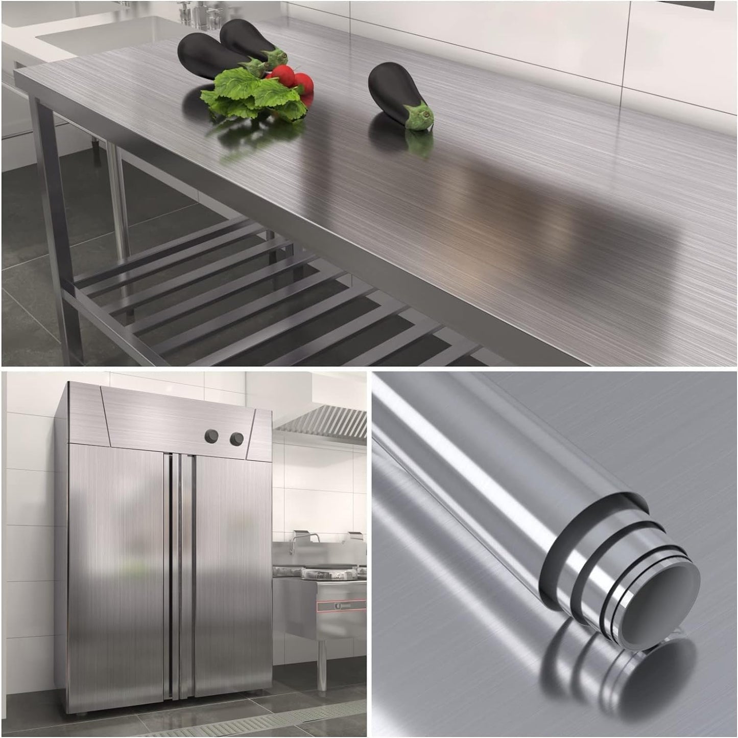 Wallnest Contact Paper Peel and Stick Countertop Contact Paper Waterproof Silver Metallic Wallpaper for Kitchen Backsplash Self Adhesive Wallpaper Dishwasher Fridge Appliances Cover