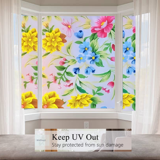 Wallnest Vinyl Frosted Window Self Adhesive Privacy GlassFilm for WindowGlass Office Decorative Window Sticker Wallpaper Vinyl Sheet for Glass Door, Bathroom, Home, Sparkling Flowers