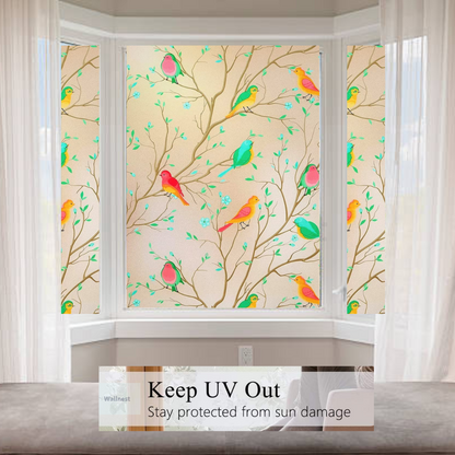 Wallnest Decorative Window Privacy Film, Self-Adhesive Vinyl, Birds Colourful