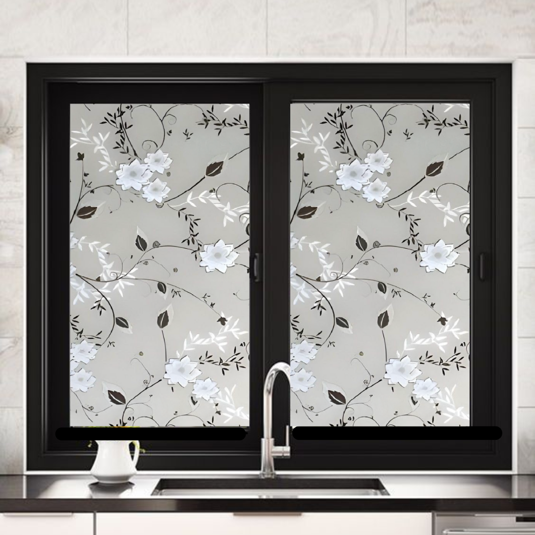 Wallnest Privacy Window Film Window Frosting Film Window Sticker New Pattern Frosted Vinyl Sheets f for Home Office Bathroom Kitchen Living Room Black and White Flower