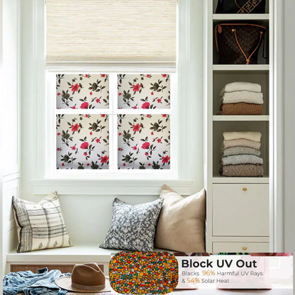 Wallnest Frosted Glass Window Film, Decorative Floral Pattern, Privacy Film with UV Protection, Self-Adhesive Vinyl, Heat Control Window Sticker for Home Office