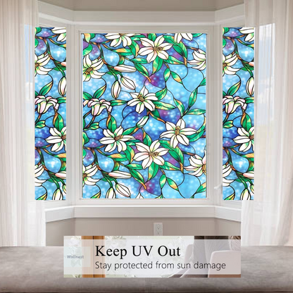 Wallnest Premium Privacy Window Sticker New Pattern Frosted Vinyl Sheets for Front Door Bathroom Sidelight Small Windows Opaque Sheet | Removable | Anti-UV. Blue Lily Flowers