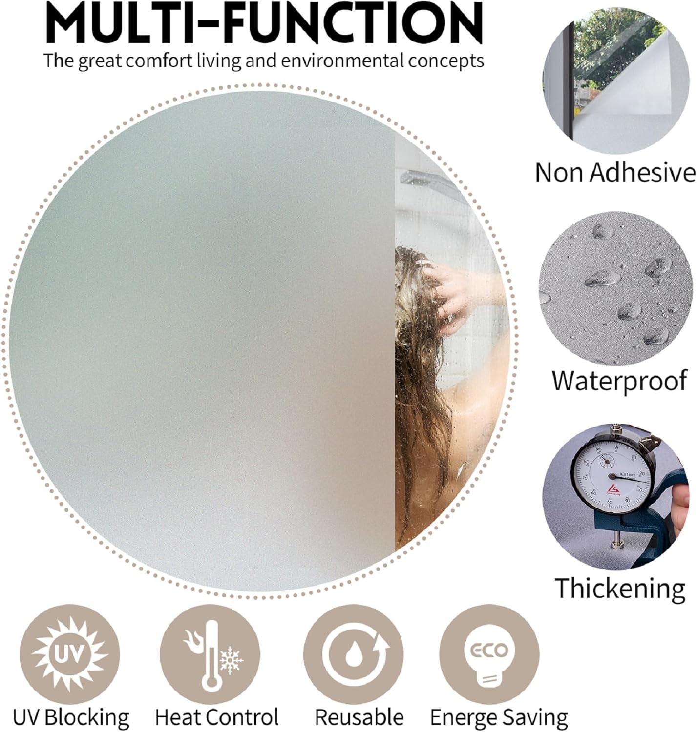Wallnest Frosted Window Film Non-Adhesive, Frosting 100% Privacy Film for Glass Windows, Self Static-Cling Decorative Window Cling for Home Office UV Protection