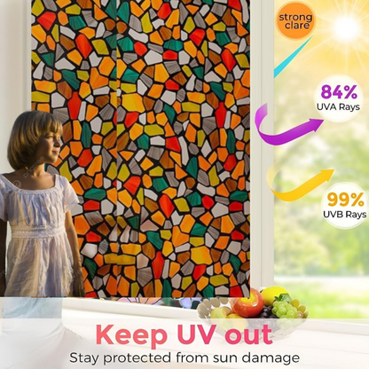 Wallnest Privacy Window Film for Glass – Stone Pattern Frosted Glass Sticker | No Glue, Anti-UV, Non-Adhesive Film for Home, Office, Bathroom
