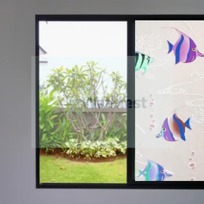 Wallnest 3D Tropical Fish Privacy Window Film, Self-Adhesive Decorative Glass Sticker, UV Protection, Reusable Frosted Glass Film Home Office Glass Stickers for Bathroom, Living Room