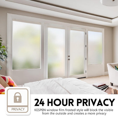 Wallnest Frosted Window Film Non-Adhesive, Frosting 100% Privacy Film for Glass Windows, Self Static-Cling Decorative Window Cling for Home Office UV Protection