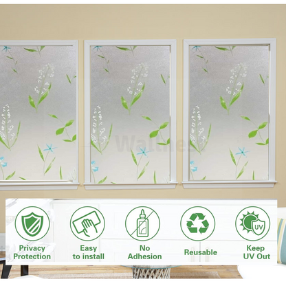 Wallnest Frosted Privacy Window Film, Floral Design with Lily Pattern, UV Protection, Heat Insulation, Self-Adhesive Glass Sticker for Bathroom, Kitchen, Bedroom