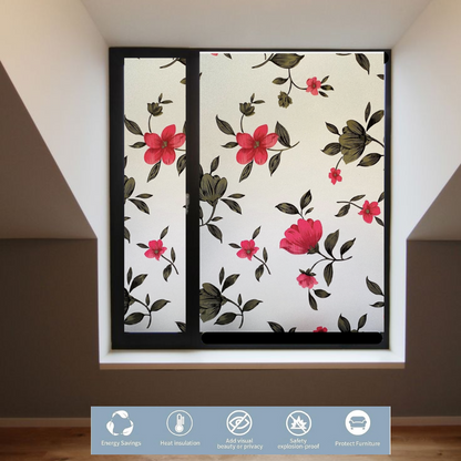 Wallnest Frosted Glass Window Film, Decorative Floral Pattern, Privacy Film with UV Protection, Self-Adhesive Vinyl, Heat Control Window Sticker for Home Office
