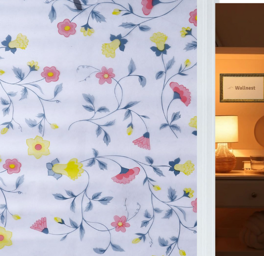 Wallnest Premium Privacy Window Film Vinyl Frosted Self Adhesive Glass Film Decorative Window Stickers for Home Office Bathroom Kitchen Living Room Spanish Floral Design