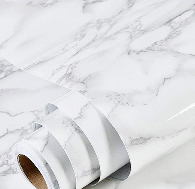 Wallnest White Marble Wallpaper Glossy Peel & Stick Granite Wall Paper Waterproof Countertop Contact Paper Removable Self Adhesive Vinyl Kitchen Backsplash Granite Cabinets Bathroom Wall