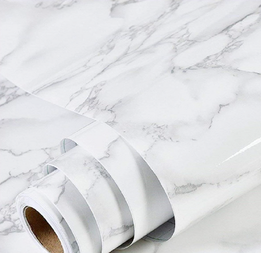 Wallnest White Marble Wallpaper Glossy Peel & Stick Granite Wall Paper Waterproof Countertop Contact Paper Removable Self Adhesive Vinyl Kitchen Backsplash Granite Cabinets Bathroom Wall