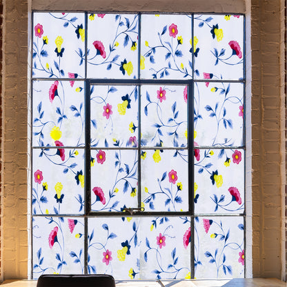 Wallnest Premium Privacy Window Film Vinyl Frosted Self Adhesive Glass Film Decorative Window Stickers for Home Office Bathroom Kitchen Living Room Spanish Floral Design