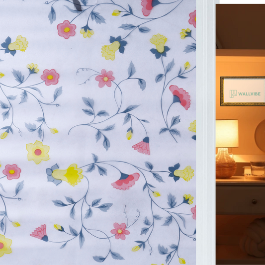 Wallnest Premium Privacy Window Film Vinyl Frosted Self Adhesive Glass Film Decorative Window Stickers for Home Office Bathroom Kitchen Living Room Spanish Floral Design